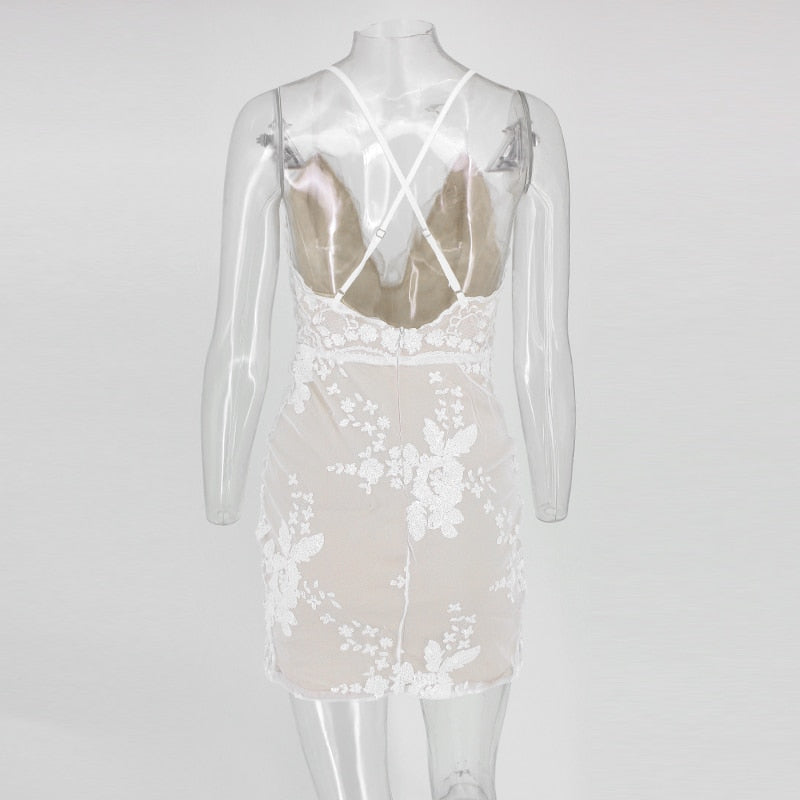 Dam Glittrig Miniklänning med V-hals och Spaghettiband i Polyester och Spandex-3