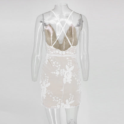 Dam Glittrig Miniklänning med V-hals och Spaghettiband i Polyester och Spandex-3