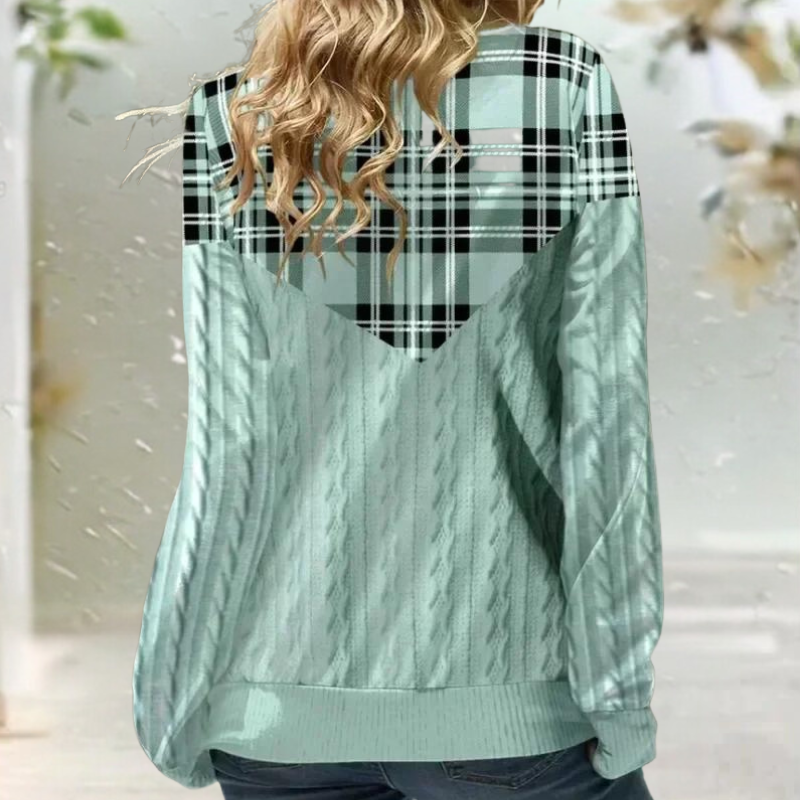 Dam Tröja V-Krage Design i Högkvalitativ Blandning av Bomull och Polyester-2