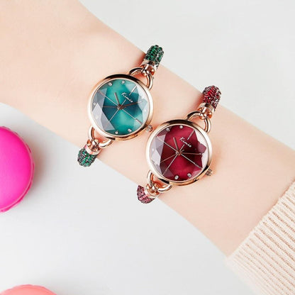 Damklocka Rund med Blommiga Motiv och Justerbart Armband i Legering-5