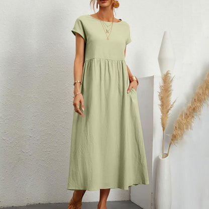 Variant image for Dam Klänning Midi Rundhals Bomull och Linne - Fina Dam Klänningar för Sommarens Evenemang-73