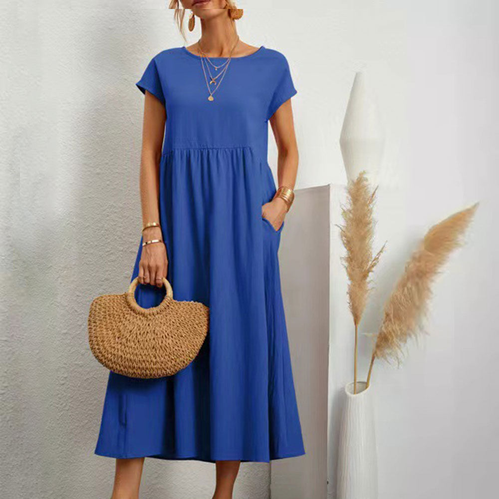 Variant image for Dam Klänning Midi Rundhals Bomull och Linne - Fina Dam Klänningar för Sommarens Evenemang-25