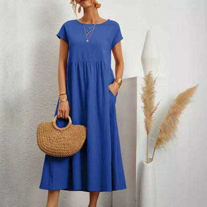 Variant image for Dam Klänning Midi Rundhals Bomull och Linne - Fina Dam Klänningar för Sommarens Evenemang-25