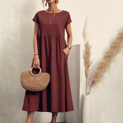 Variant image for Dam Klänning Midi Rundhals Bomull och Linne - Fina Dam Klänningar för Sommarens Evenemang-87