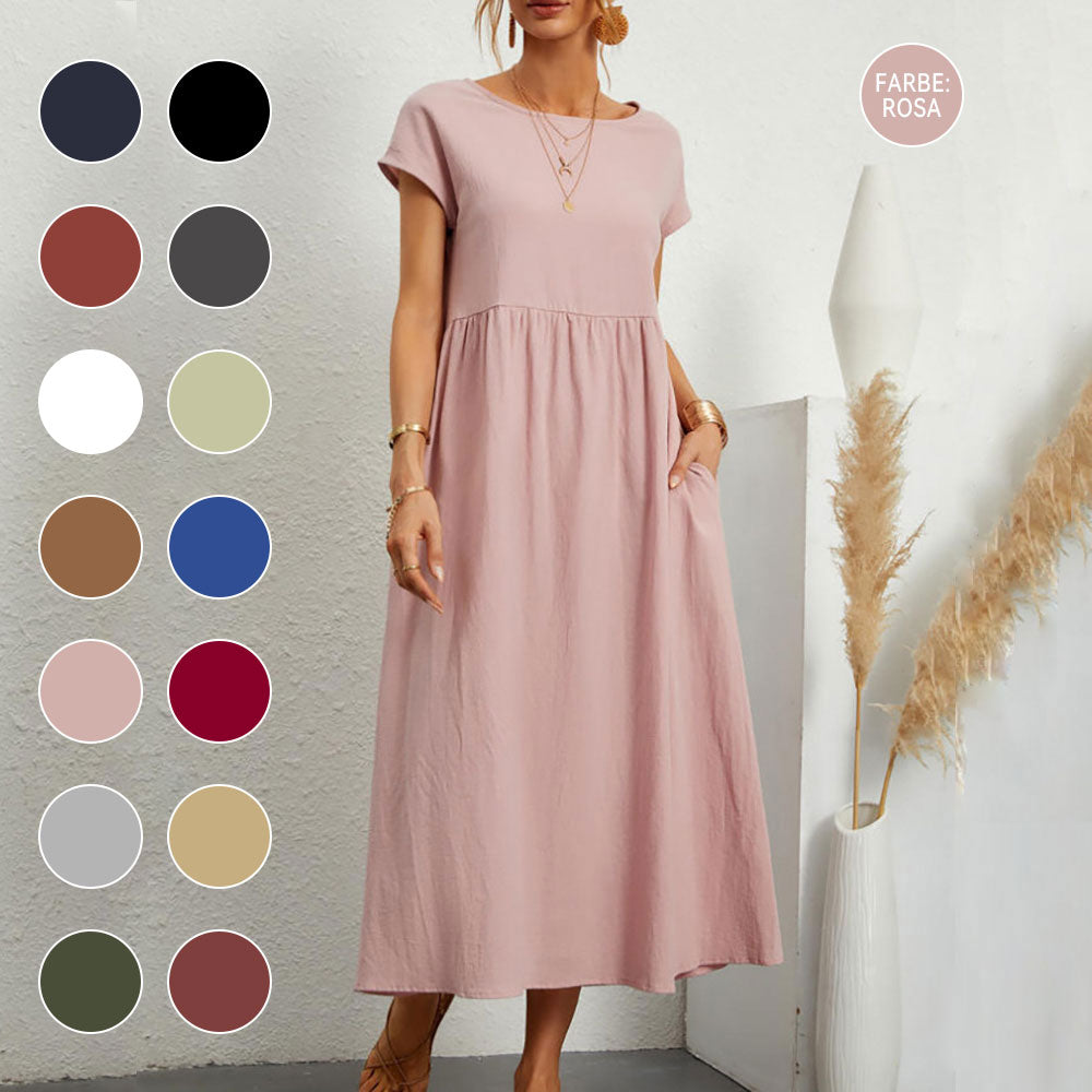 Dam Klänning Midi Rundhals Bomull och Linne - Fina Dam Klänningar för Sommarens Evenemang-5