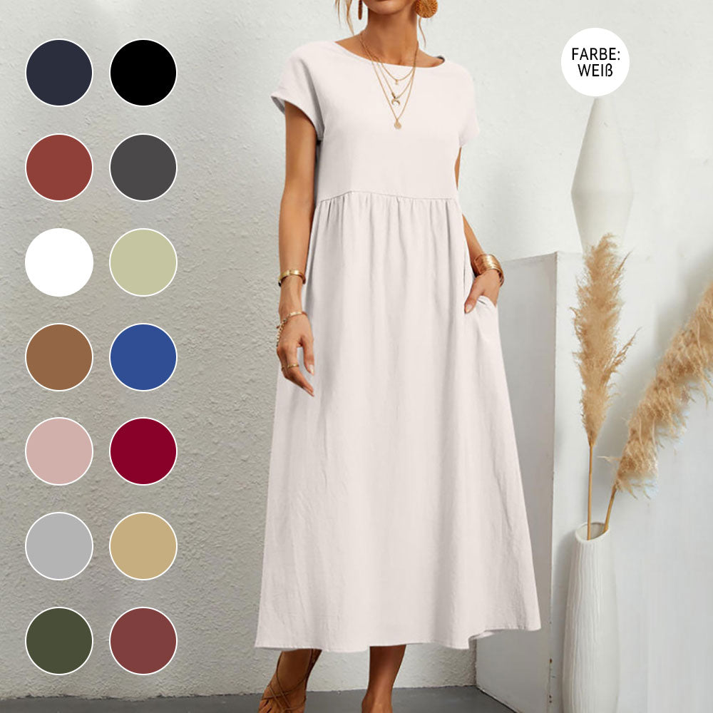 Dam Klänning Midi Rundhals Bomull och Linne - Fina Dam Klänningar för Sommarens Evenemang-2