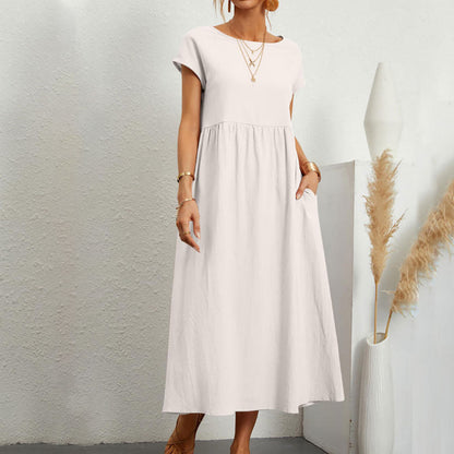 Variant image for Dam Klänning Midi Rundhals Bomull och Linne - Fina Dam Klänningar för Sommarens Evenemang-89