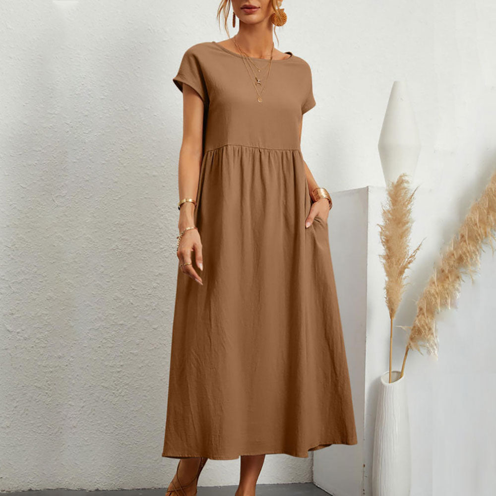 Variant image for Dam Klänning Midi Rundhals Bomull och Linne - Fina Dam Klänningar för Sommarens Evenemang-95