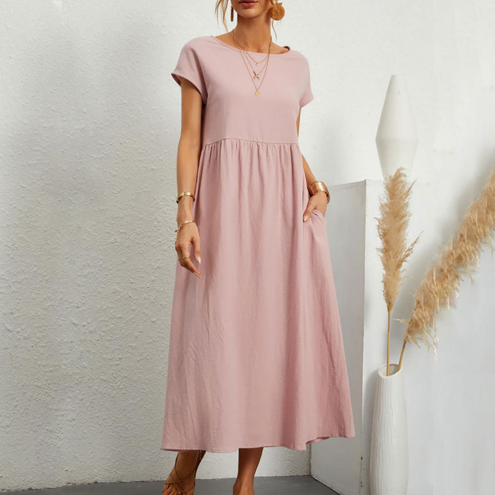 Variant image for Dam Klänning Midi Rundhals Bomull och Linne - Fina Dam Klänningar för Sommarens Evenemang-41