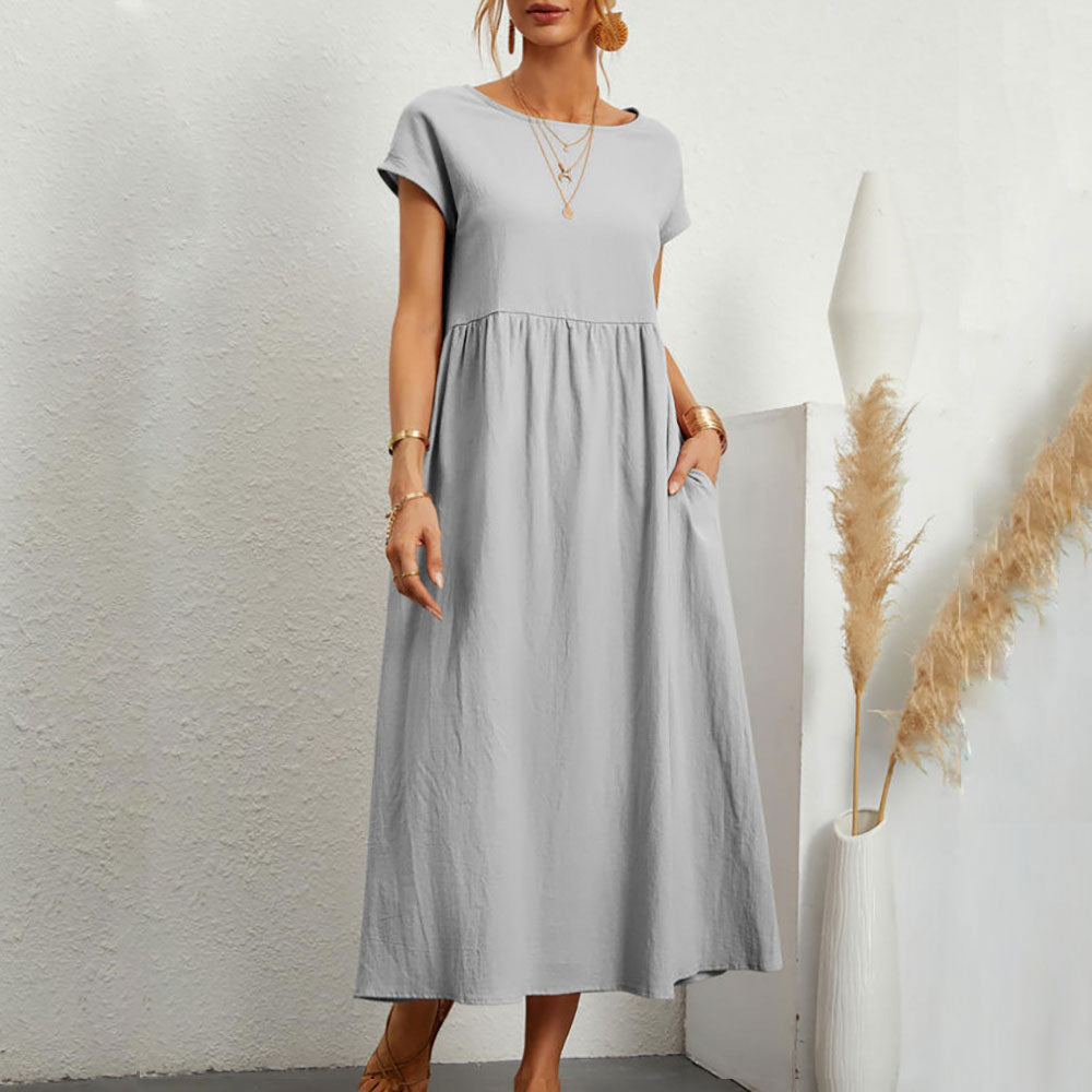 Variant image for Dam Klänning Midi Rundhals Bomull och Linne - Fina Dam Klänningar för Sommarens Evenemang-49