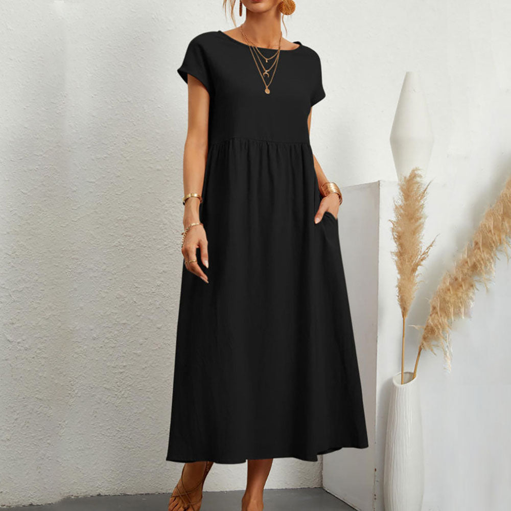 Variant image for Dam Klänning Midi Rundhals Bomull och Linne - Fina Dam Klänningar för Sommarens Evenemang-57