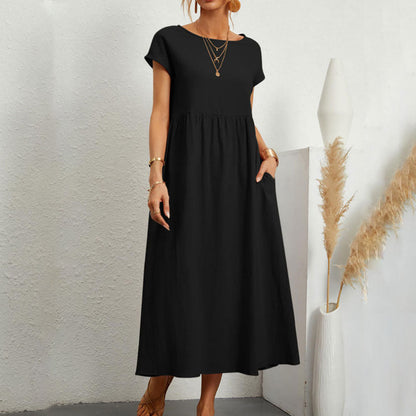 Variant image for Dam Klänning Midi Rundhals Bomull och Linne - Fina Dam Klänningar för Sommarens Evenemang-57