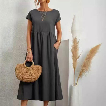 Variant image for Dam Klänning Midi Rundhals Bomull och Linne - Fina Dam Klänningar för Sommarens Evenemang-65