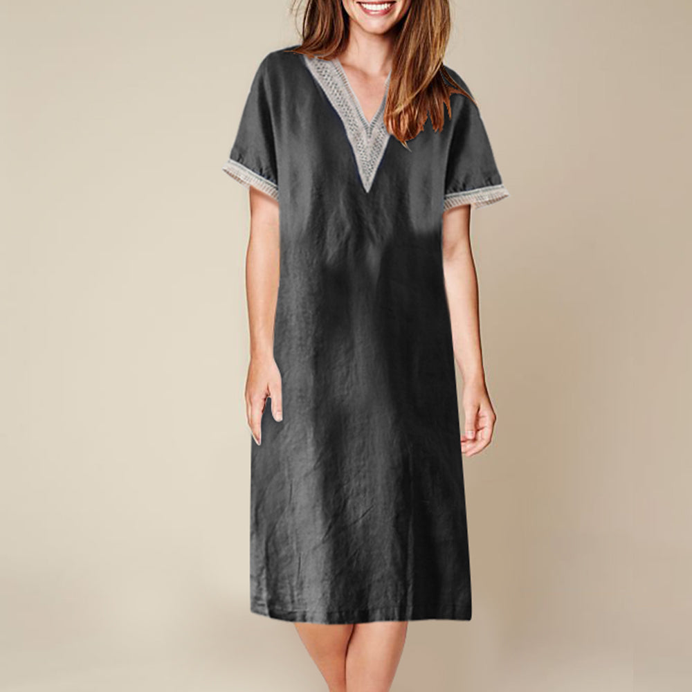 Variant image for Fina Dam Klänningar Halvlängd Ärmar V-ringning Bomull och Linne-7