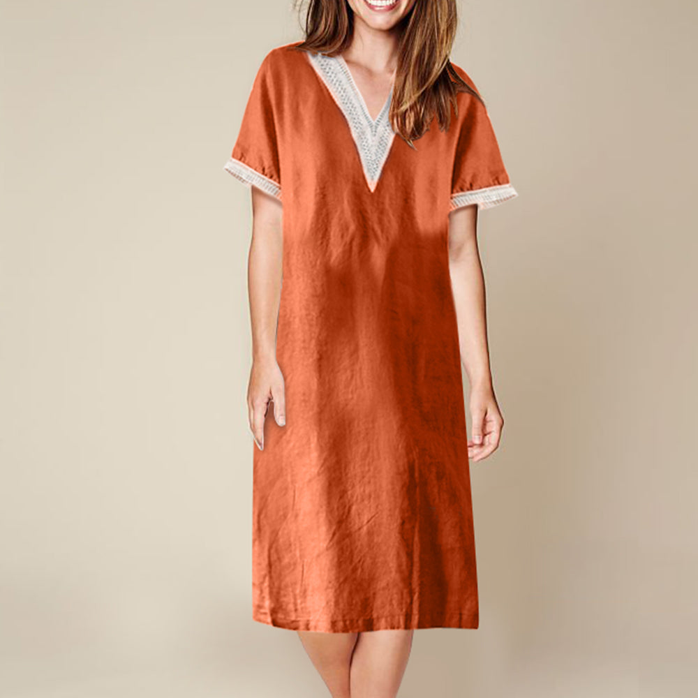 Variant image for Fina Dam Klänningar Halvlängd Ärmar V-ringning Bomull och Linne-19