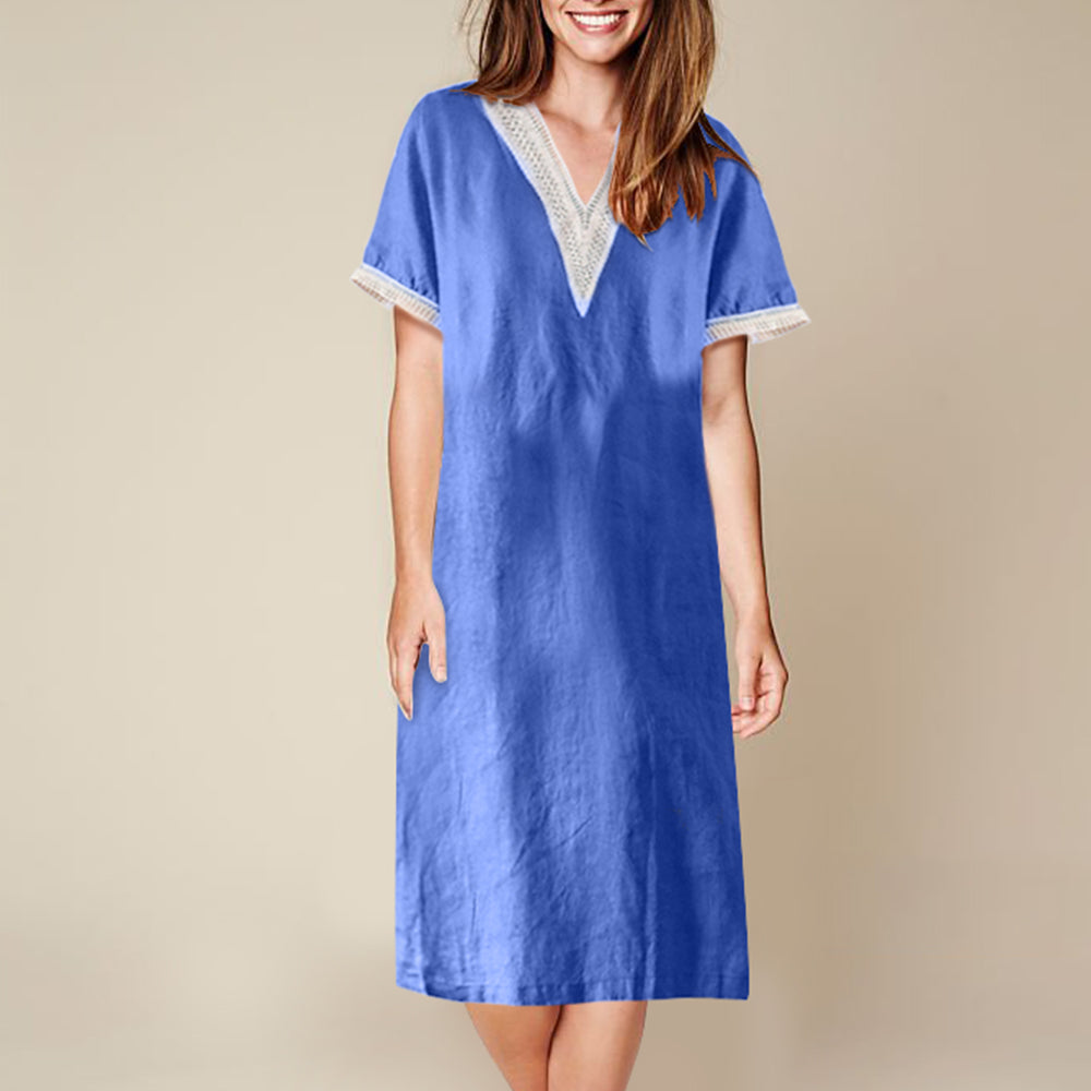 Variant image for Fina Dam Klänningar Halvlängd Ärmar V-ringning Bomull och Linne-37