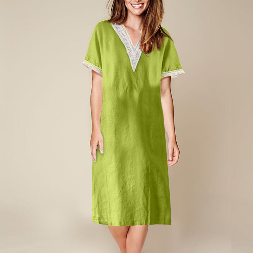 Variant image for Fina Dam Klänningar Halvlängd Ärmar V-ringning Bomull och Linne-31