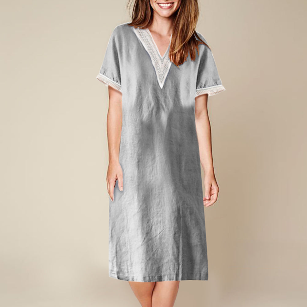 Variant image for Fina Dam Klänningar Halvlängd Ärmar V-ringning Bomull och Linne-25