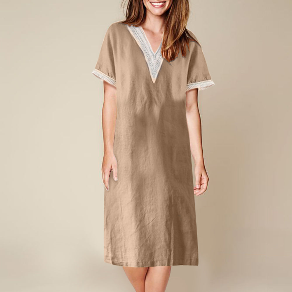 Variant image for Fina Dam Klänningar Halvlängd Ärmar V-ringning Bomull och Linne-13