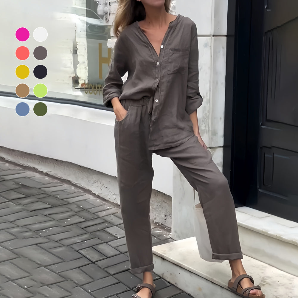 Kvinnors Skjorta och Byxor Avslappnad Bomull och Linne-2