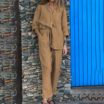 Variant image for Kvinnors Skjorta och Byxor Avslappnad Bomull och Linne-73