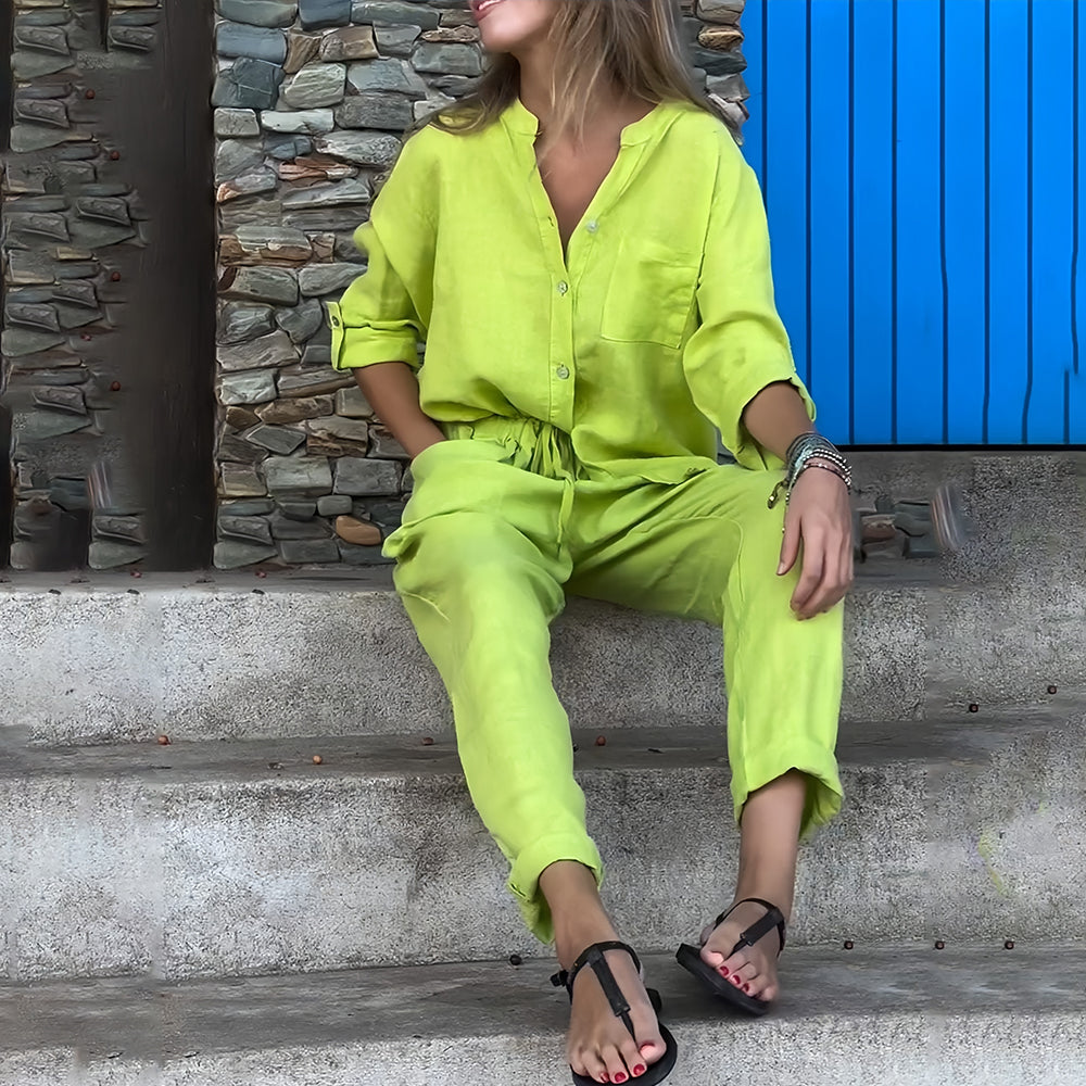 Variant image for Kvinnors Skjorta och Byxor Avslappnad Bomull och Linne-49