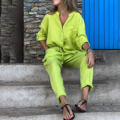 Variant image for Kvinnors Skjorta och Byxor Avslappnad Bomull och Linne-49