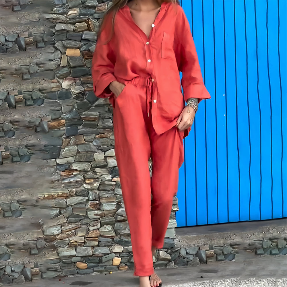 Variant image for Kvinnors Skjorta och Byxor Avslappnad Bomull och Linne-57