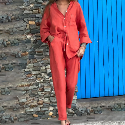 Variant image for Kvinnors Skjorta och Byxor Avslappnad Bomull och Linne-57