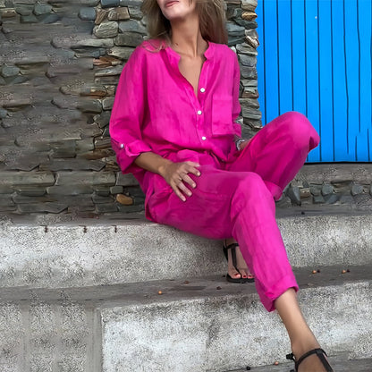 Variant image for Kvinnors Skjorta och Byxor Avslappnad Bomull och Linne-32