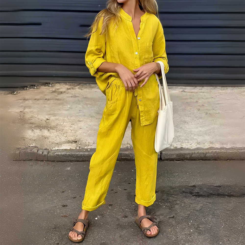 Variant image for Kvinnors Skjorta och Byxor Avslappnad Bomull och Linne-17