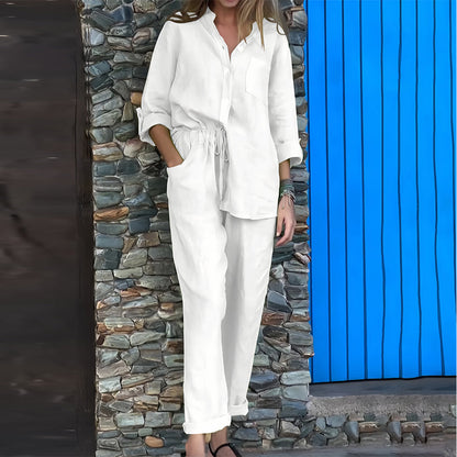 Variant image for Kvinnors Skjorta och Byxor Avslappnad Bomull och Linne-33