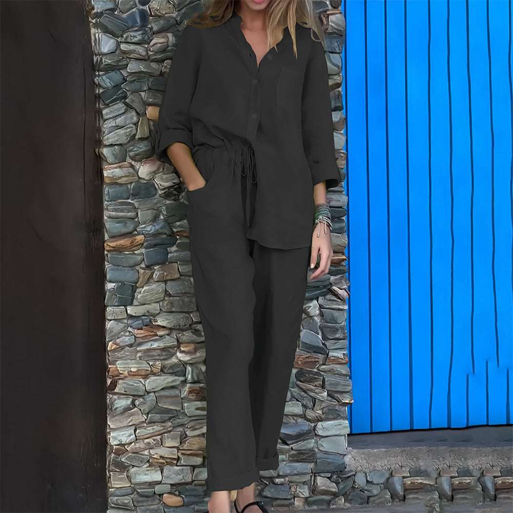 Variant image for Kvinnors Skjorta och Byxor Avslappnad Bomull och Linne-65