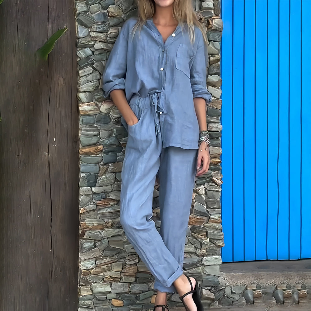 Variant image for Kvinnors Skjorta och Byxor Avslappnad Bomull och Linne-41