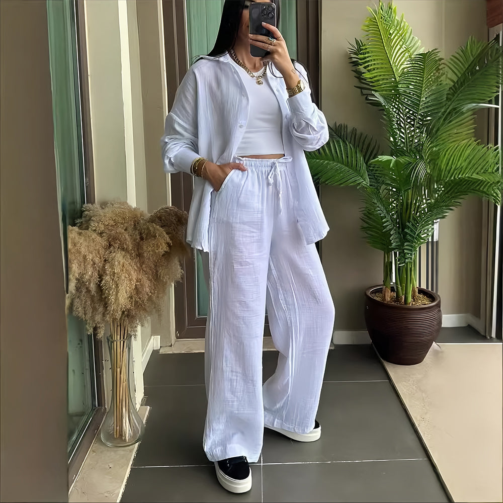 Kvinnors Byxdress med Revers Bomull/Linne Avslappnad Stil-1