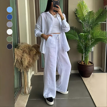 Kvinnors Byxdress med Revers Bomull/Linne Avslappnad Stil-3