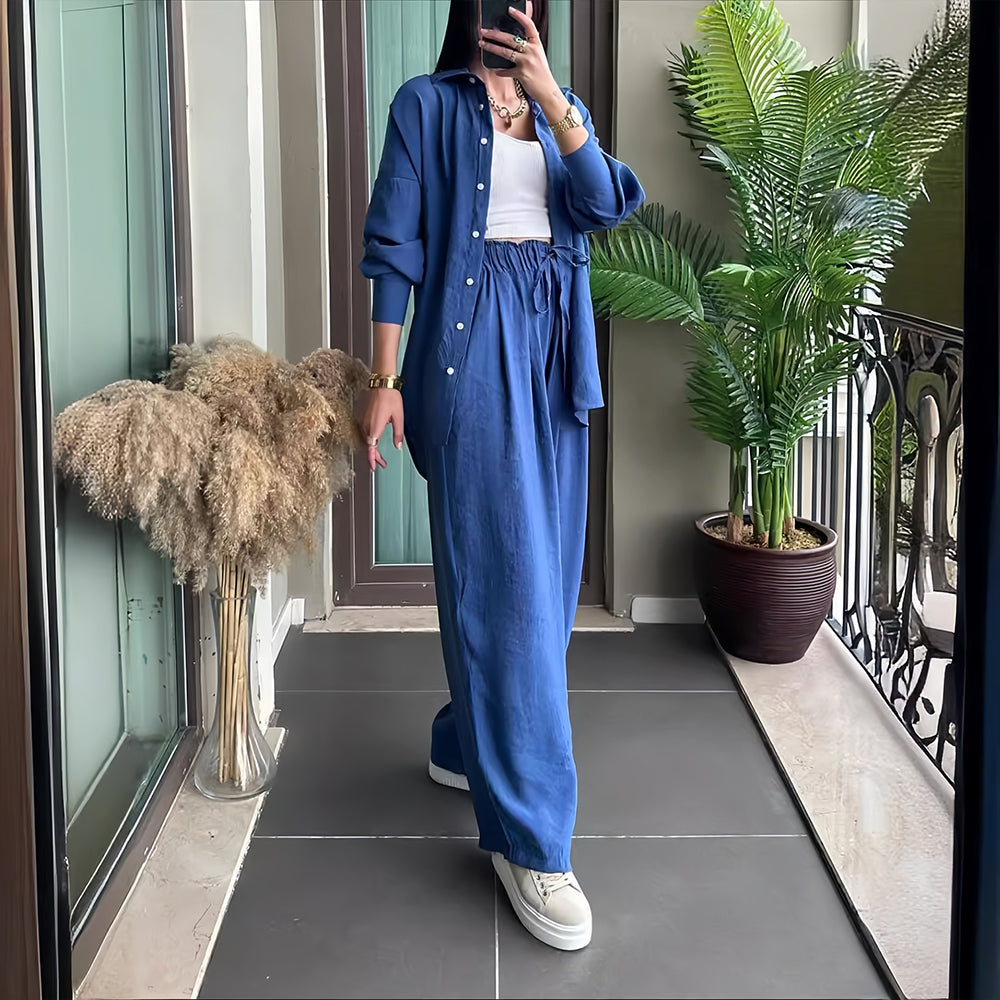 Variant image for Kvinnors Byxdress med Revers Bomull/Linne Avslappnad Stil-9