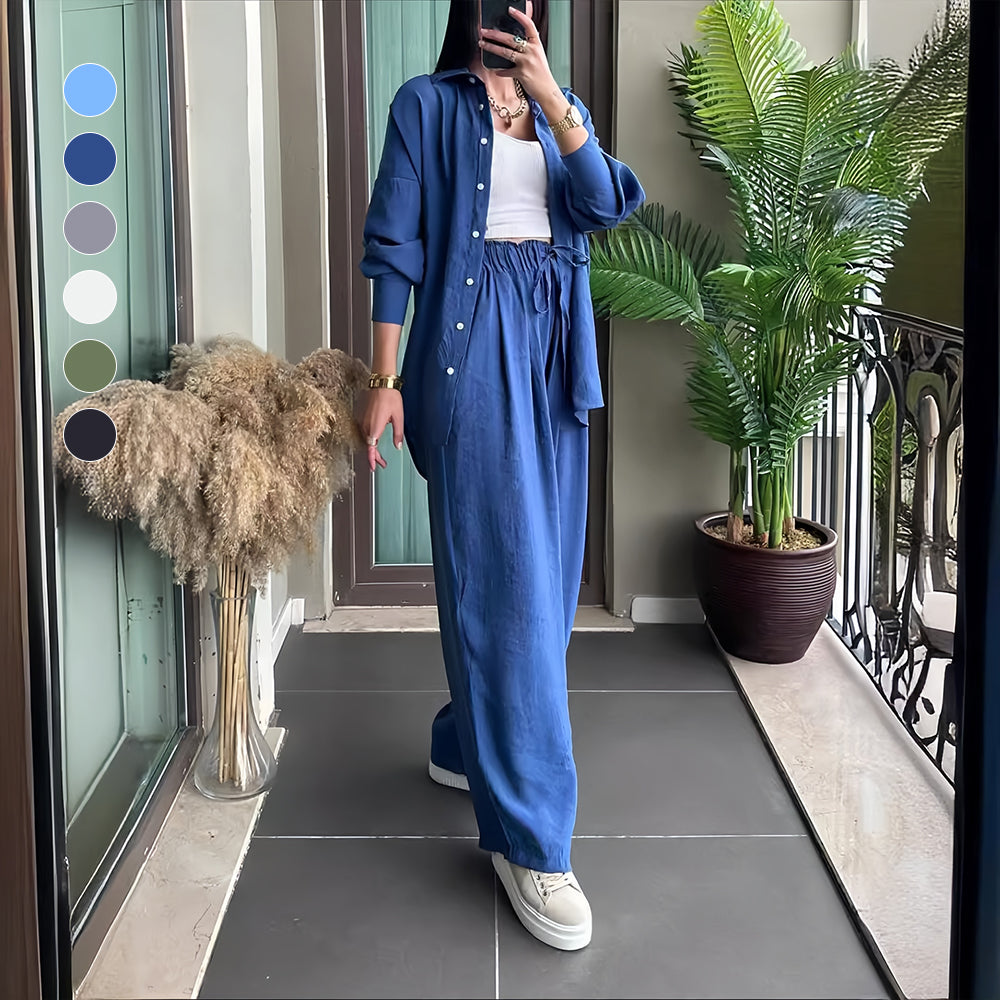 Kvinnors Byxdress med Revers Bomull/Linne Avslappnad Stil-4