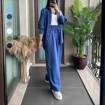 Kvinnors Byxdress med Revers Bomull/Linne Avslappnad Stil-4