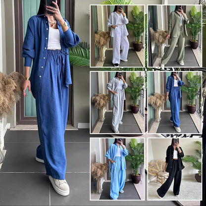 Kvinnors Byxdress med Revers Bomull/Linne Avslappnad Stil-5