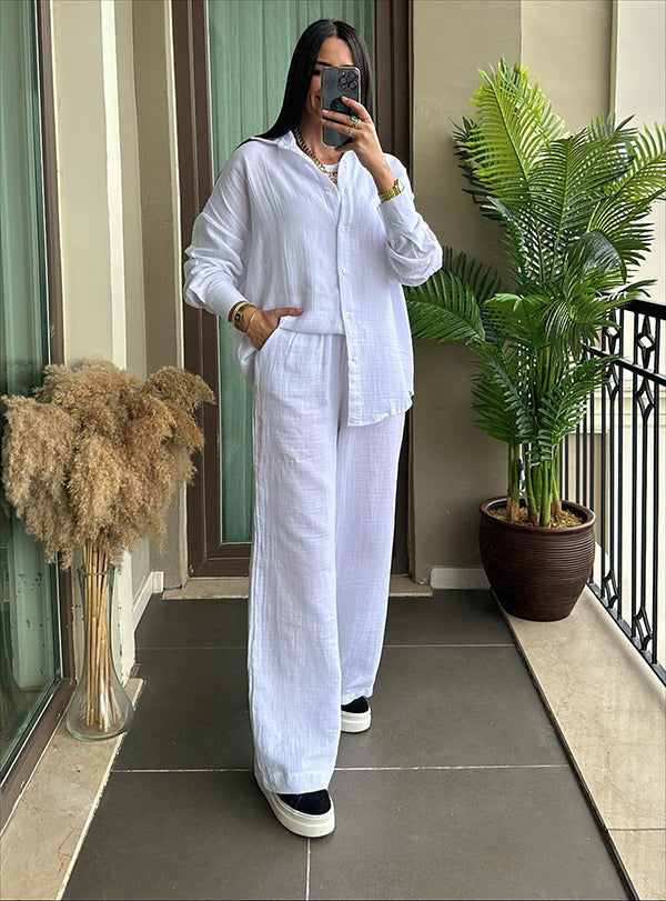 Kvinnors Byxdress med Revers Bomull/Linne Avslappnad Stil-2