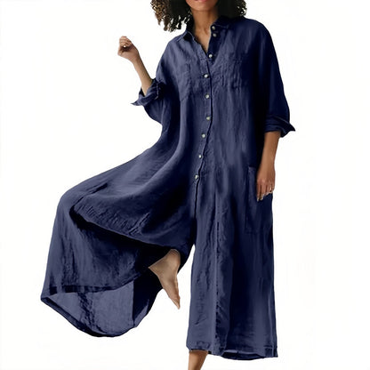 Kvinnors Lång Jumpsuit Avslappnad Bomull Linne-3