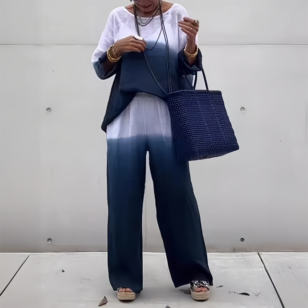 Kvinnors T-shirt och Byxor Färggradient Bomull och Linne-6