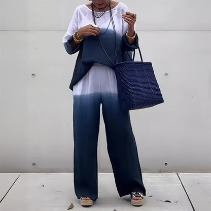 Kvinnors T-shirt och Byxor Färggradient Bomull och Linne-6