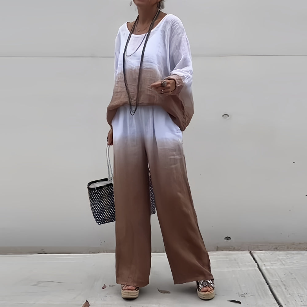 Kvinnors T-shirt och Byxor Färggradient Bomull och Linne-4