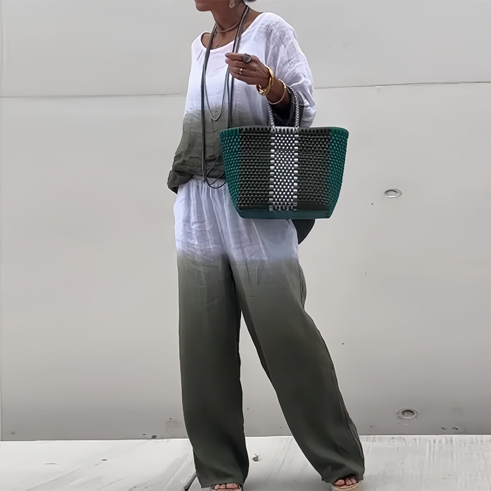 Kvinnors T-shirt och Byxor Färggradient Bomull och Linne-2