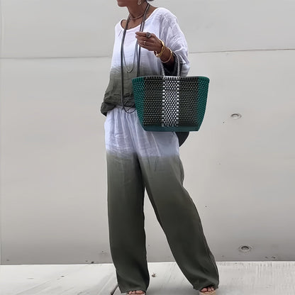 Kvinnors T-shirt och Byxor Färggradient Bomull och Linne-2