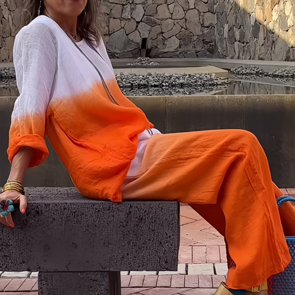 Variant image for Kvinnors T-shirt och Byxor Färggradient Bomull och Linne-57