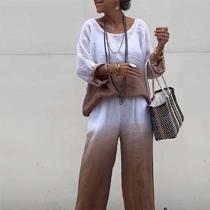 Kvinnors T-shirt och Byxor Färggradient Bomull och Linne-5