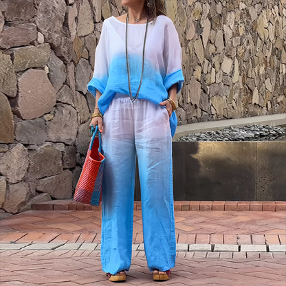 Variant image for Kvinnors T-shirt och Byxor Färggradient Bomull och Linne-33